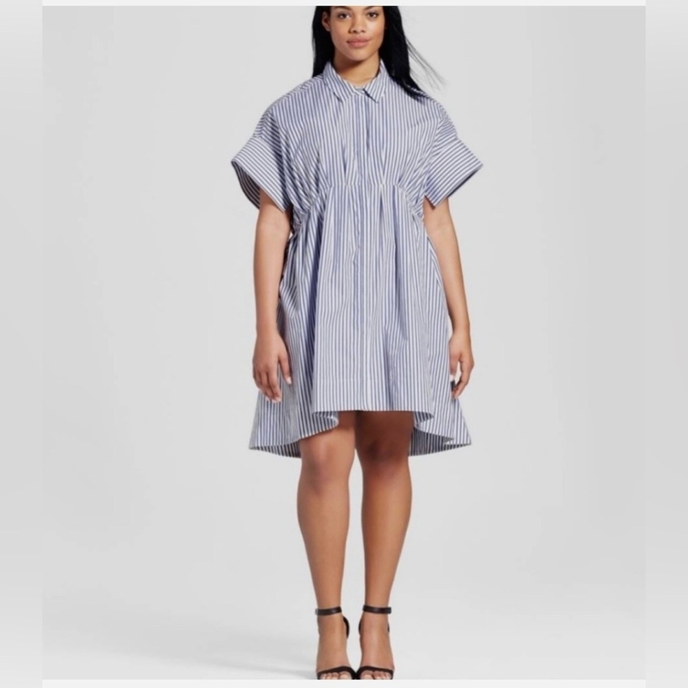Victoria Beckham for Target Blue and White Striped High-Low Shirt Dress size:3X